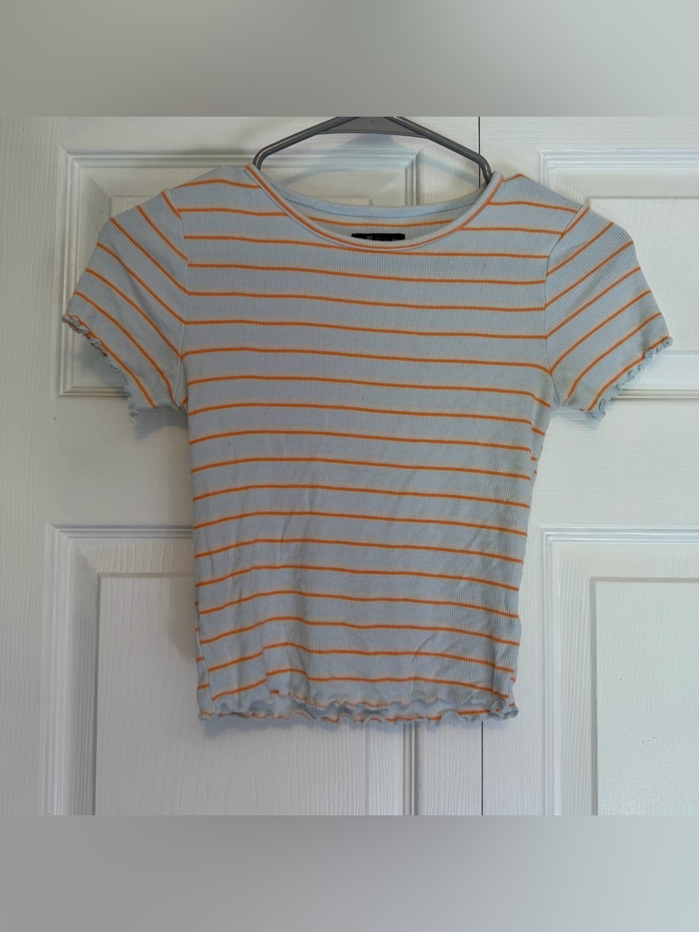 wild fable White & Orange Striped Ribbed Short Sleeve Crop Top